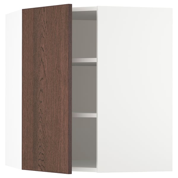 SEKTION Corner wall cabinet with shelves, white/Sinarp brown, 26x15x30 "