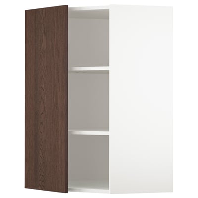 SEKTION Corner wall cabinet with shelves, white/Sinarp brown, 26x15x40 "
