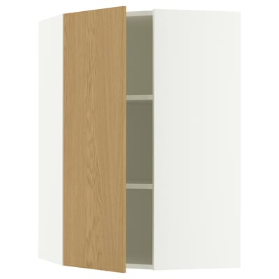 SEKTION Corner wall cabinet with shelves, white/Sinarp oak veneer, 26x15x40 "