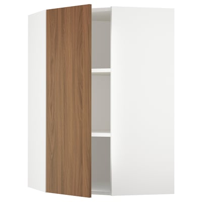 SEKTION Corner wall cabinet with shelves, white/Tistorp brown walnut effect, 26x15x40 "