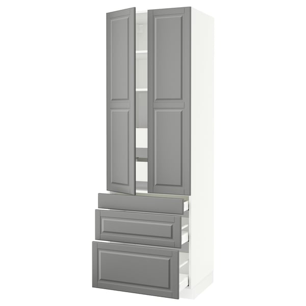 SEKTION High cab w 2 drs/3 fronts/5 drawers, white/Bodbyn gray, 30x24x90 "