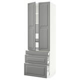 SEKTION High cab w 2 drs/3 fronts/5 drawers, white/Bodbyn gray, 30x24x90 "