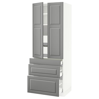 SEKTION High cab w 2 drs/3 fronts/5 drawers, white/Bodbyn gray, 30x24x80 "