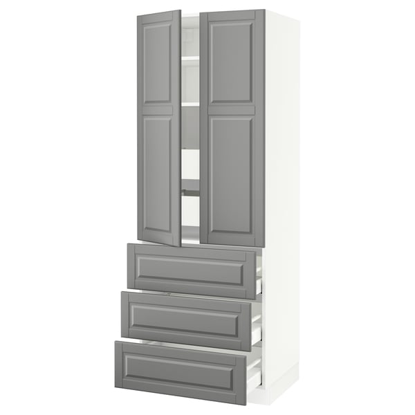 SEKTION High cab w 2 drs/3 fronts/5 drawers, white/Bodbyn gray, 30x24x80 "