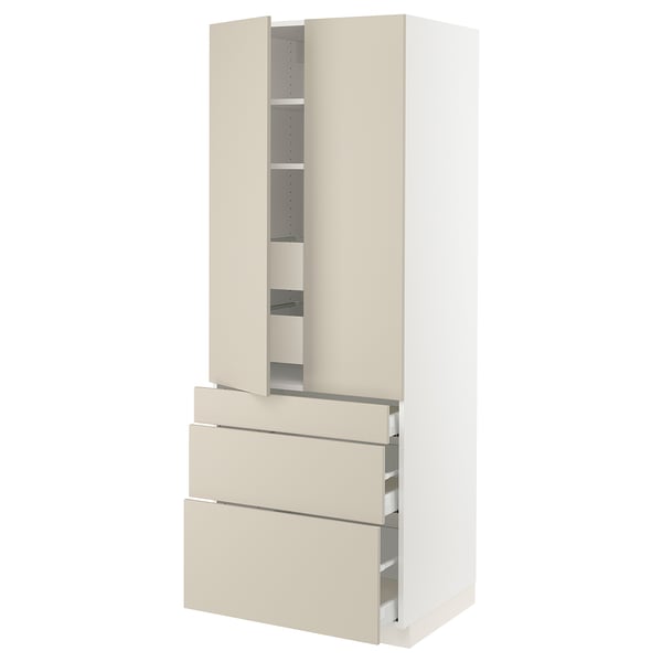 SEKTION High cab w 2 drs/3 fronts/5 drawers, white/Havstorp beige, 30x24x80 "