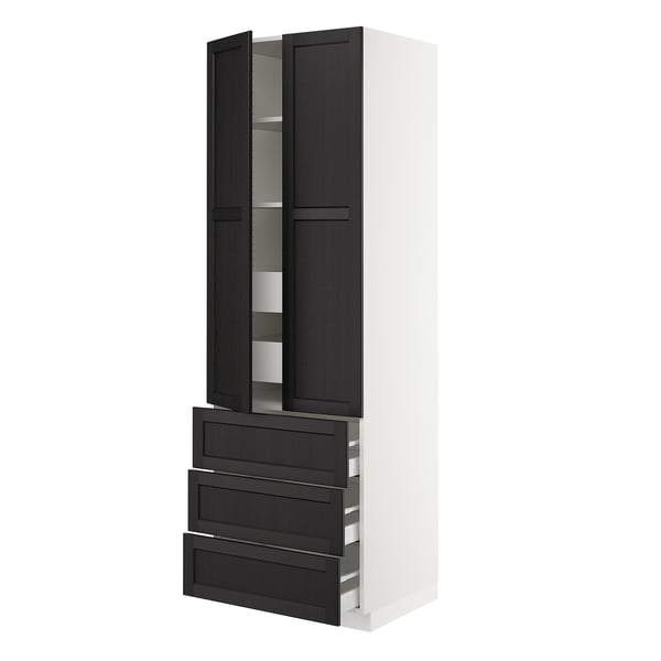 SEKTION High cab w 2 drs/3 fronts/5 drawers, white/Lerhyttan black stained, 30x24x90 "