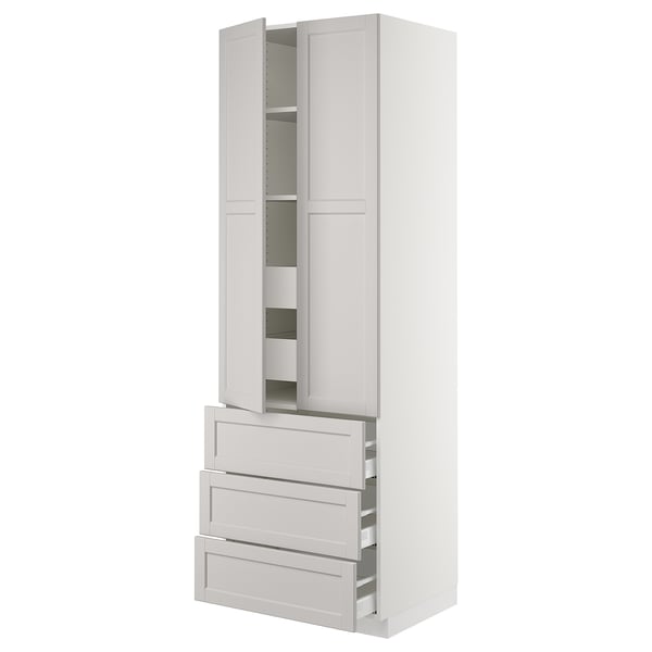 SEKTION High cab w 2 drs/3 fronts/5 drawers, white/Lerhyttan light gray, 30x24x90 "
