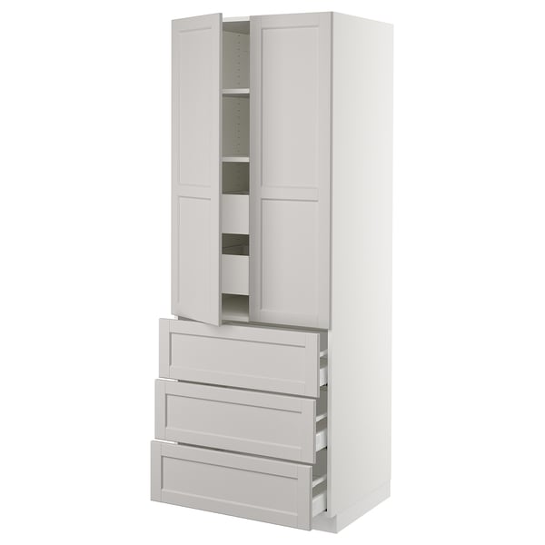 SEKTION High cab w 2 drs/3 fronts/5 drawers, white/Lerhyttan light gray, 30x24x80 "