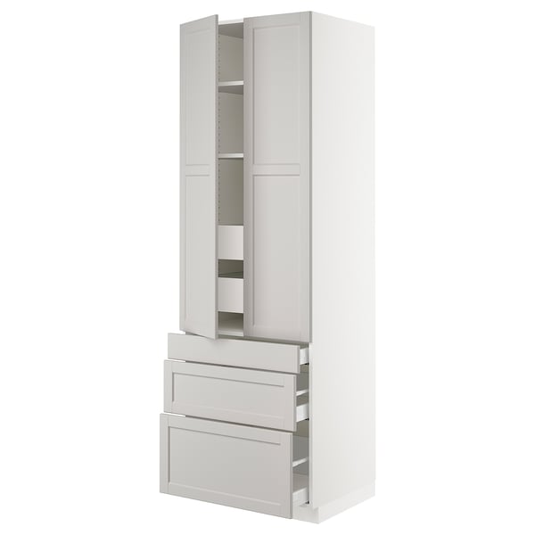 SEKTION High cab w 2 drs/3 fronts/5 drawers, white/Lerhyttan light gray, 30x24x90 "