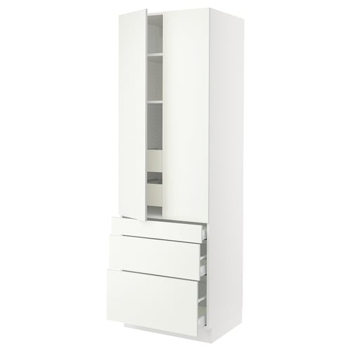 White SEKTION kitchen cabinet, modern design with drawers and shelves.