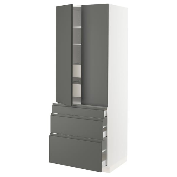 SEKTION High cab w 2 drs/3 fronts/5 drawers, white/Voxtorp dark gray, 30x24x80 "