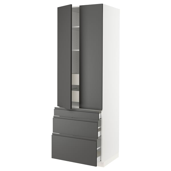 SEKTION High cab w 2 drs/3 fronts/5 drawers, white/Voxtorp dark gray, 30x24x90 "