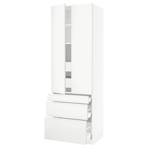 White SEKTION kitchen cabinet, modern design, matte finish, with integrated handles and adjustable shelves.