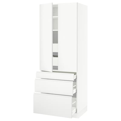 SEKTION High cab w 2 drs/3 fronts/5 drawers, white/Voxtorp matte white, 30x24x80 "