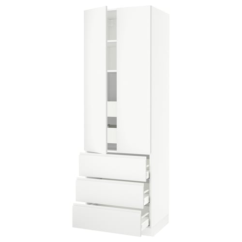 SEKTION white kitchen unit: tall, modern, minimalist, with adjustable shelves, smooth drawers, and sleek handles.