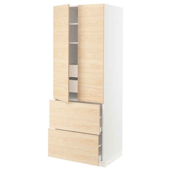 SEKTION High cab w 2drs/2 fronts/4 drawers, white/Askersund light ash effect, 30x24x80 "
