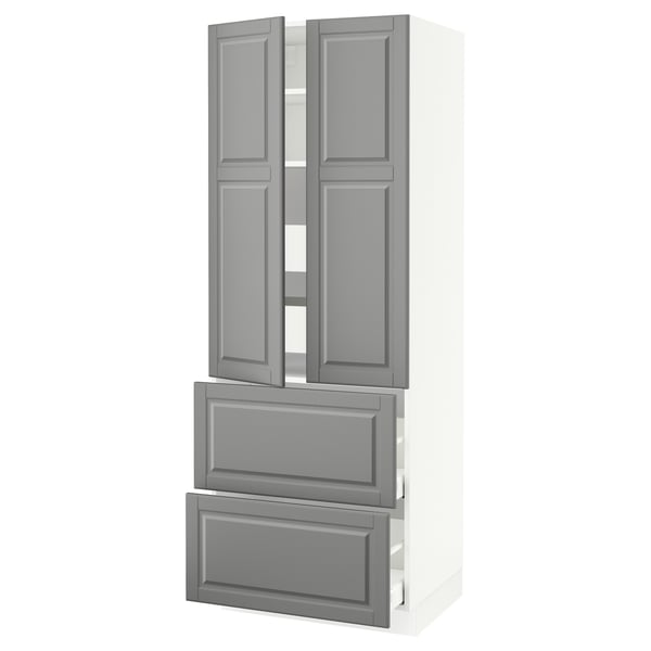 SEKTION High cab w 2drs/2 fronts/4 drawers, white/Bodbyn gray, 30x24x80 "