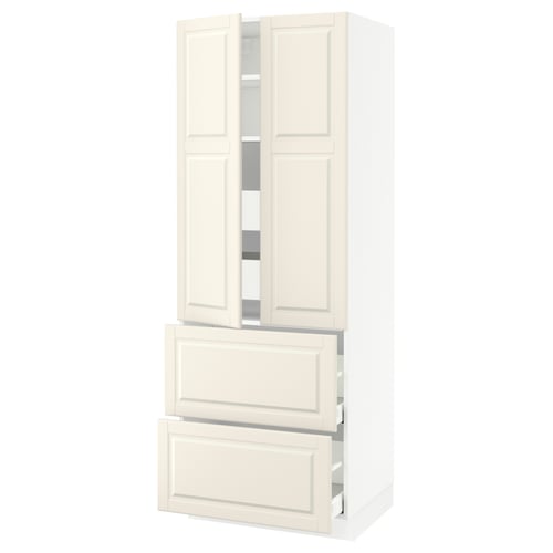 An off-white SEKTION kitchen cabinet with a traditional design, featuring multiple doors and drawers.