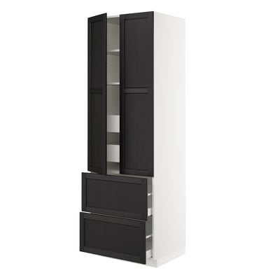 SEKTION High cab w 2drs/2 fronts/4 drawers, white/Lerhyttan black stained, 30x24x90 "