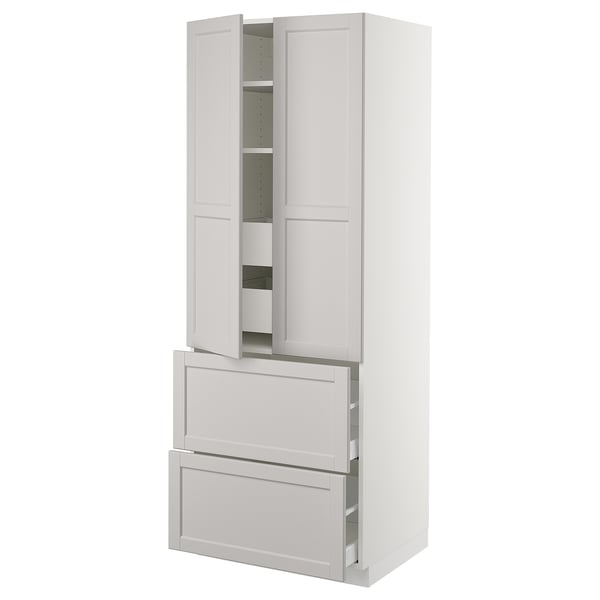 SEKTION High cab w 2drs/2 fronts/4 drawers, white/Lerhyttan light gray, 30x24x80 "