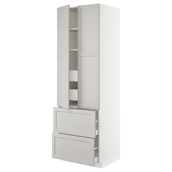 SEKTION High cab w 2drs/2 fronts/4 drawers, white/Lerhyttan light gray, 30x24x90 "