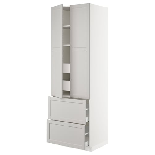 Ikea SEKTION kitchen unit in light grey with cabinets and drawers.