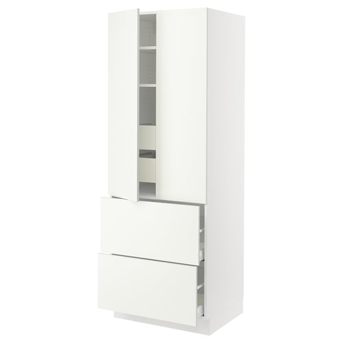 This image SEKTION kitchen furniture in white, showcasing modern storage with doors and drawers.
