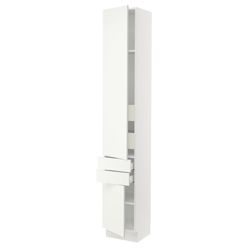 White SEKTION kitchen cabinet, modern design with adjustable shelves and drawers.