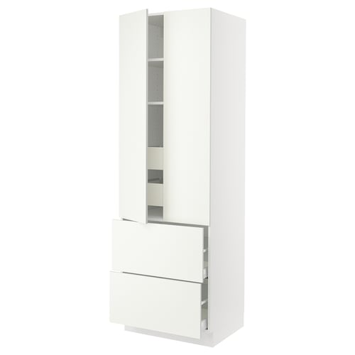 SEKTION white kitchen cabinet with smooth drawers and shelves.