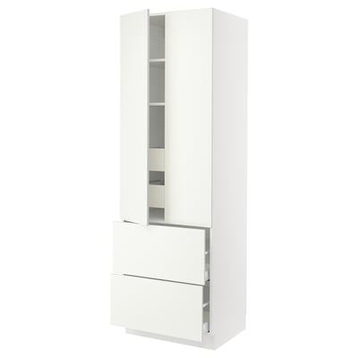 SEKTION white kitchen cabinet with smooth drawers and shelves.