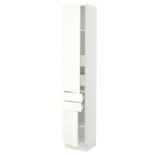 SEKTION white kitchen cabinet, sleek design, adjustable shelves, stainless steel hinges.