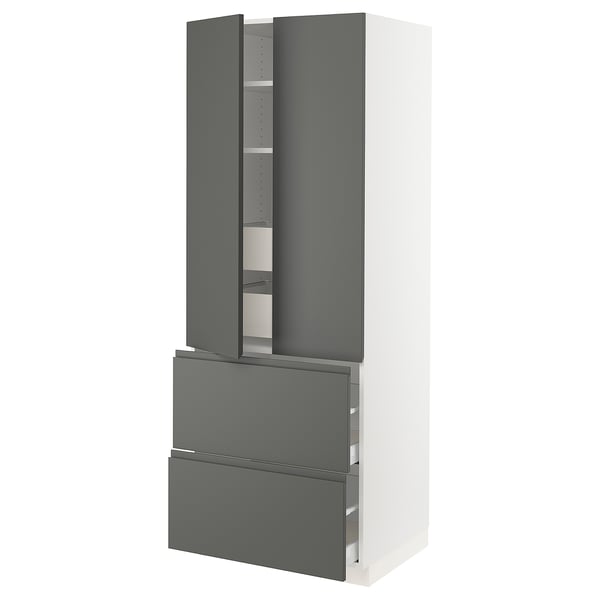 SEKTION High cab w 2drs/2 fronts/4 drawers, white/Voxtorp dark gray, 30x24x80 "