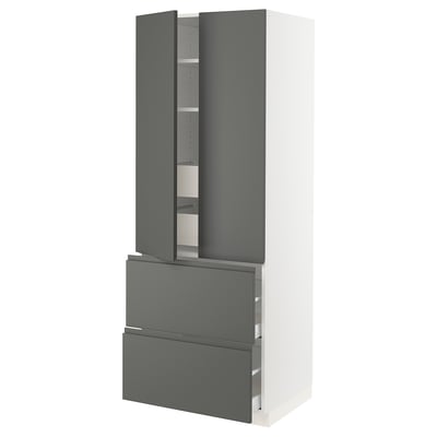Modern kitchen cabinet in dark grey with two drawers and two adjustable shelves.