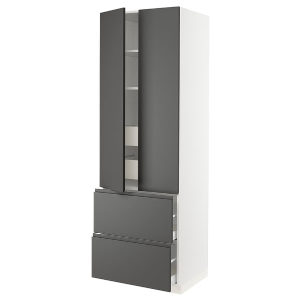 SEKTION High cab w 2drs/2 fronts/4 drawers, white/Voxtorp dark gray, 30x24x90 "