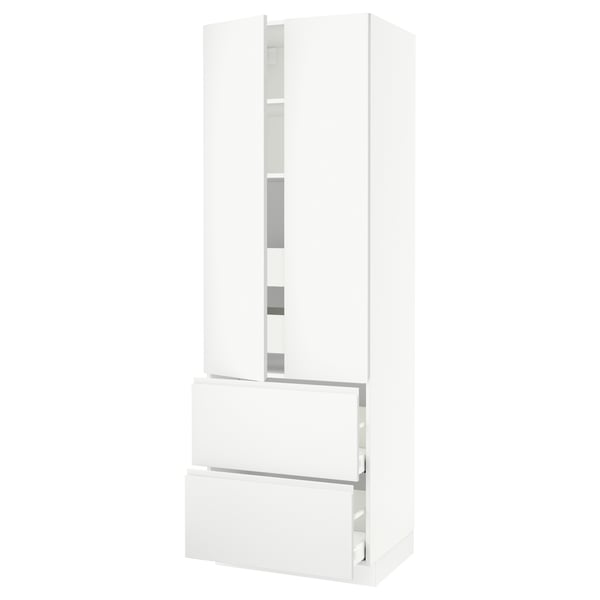 SEKTION High cab w 2drs/2 fronts/4 drawers, white/Voxtorp matte white, 30x24x90 "