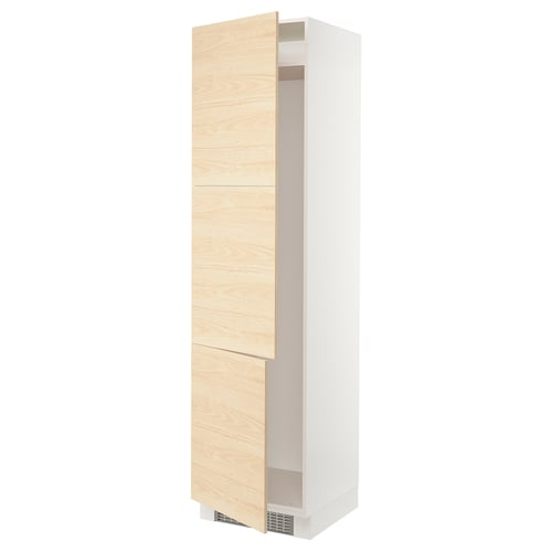 An ikea SEKTION kitchen cabinet with askersund light ash wood-patterned doors, featuring adjustable shelves and a soft-closing hinge.