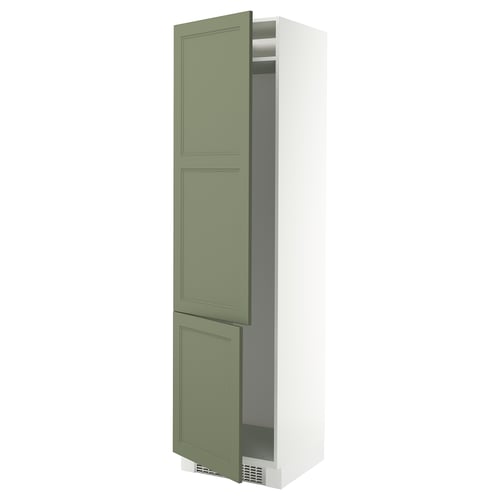 SEKTION kitchen cabinet in grey-green with adjustable shelves and soft-close doors.