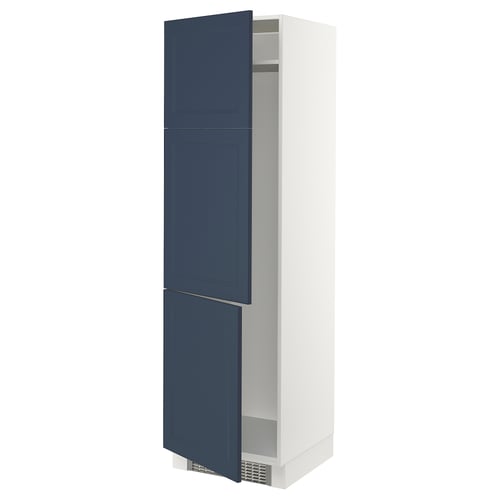 SEKTION kitchen cabinet in blue with adjustable shelves, white frame.