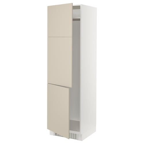 Beige SEKTION kitchen cabinet with adjustable shelves and soft-closing doors.