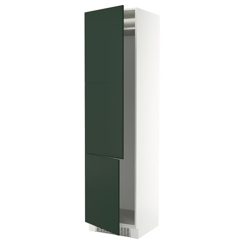Modern white kitchen cabinet with 3 green doors & vented base