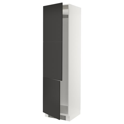 SEKTION kitchen cabinet: matt black, tall, white frame, adjustable shelves, gradual door close.