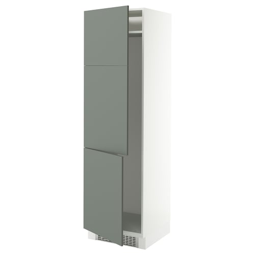SEKTION kitchen cabinet, grey-green, matte, tall, white frame, open door.