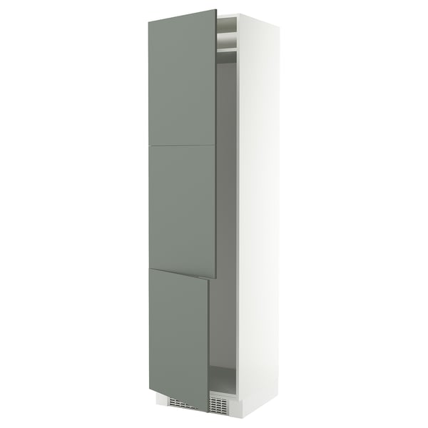 SEKTION High cabinet for fridge/freezer, white/Nickebo matte grey-green, 24x24x90 "