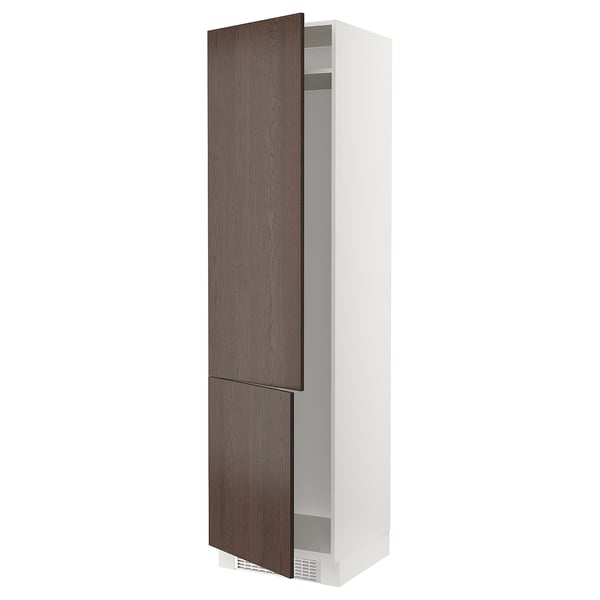SEKTION High cabinet for fridge/freezer, white/Sinarp brown, 24x24x90 "