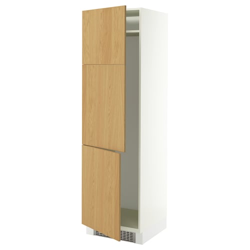 SEKTION white cabinet with light wood doors, oak veneer, adjustable shelves.