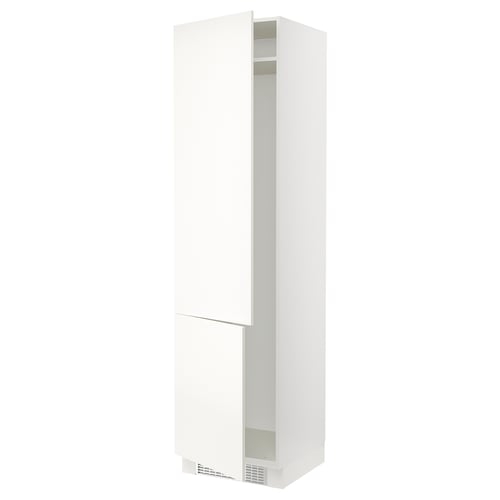 White kitchen cabinet from SEKTION series. Modern, tall, and sleek design with adjustable shelves.