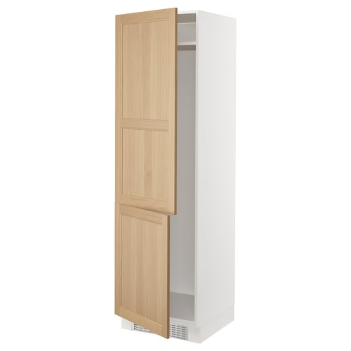 SEKTION kitchen cabinet in white with open oak door, slim design.