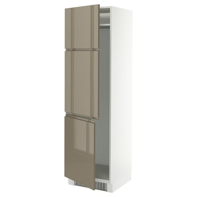 SEKTION High cabinet for fridge/freezer, white/Voxtorp high-gloss dark grey-brown, 24x24x80 "