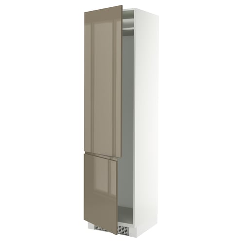 SEKTION kitchen cabinet, high gloss dark grey-brown, glass doors, sleek modern design.
