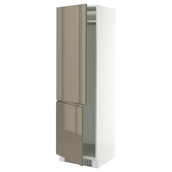 SEKTION High cabinet for fridge/freezer, white/Voxtorp high-gloss dark grey-brown, 24x24x80 "